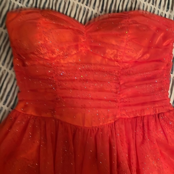 Glitter Orange Prom Homecoming Strapless Dress - Picture 2 of 8